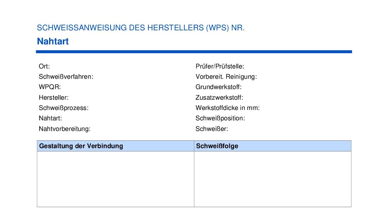 Beispiel einer Schweißanweisung