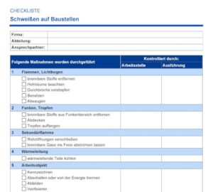 Checkliste Schweißen auf Baustellen